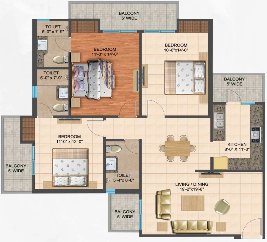 3 BHK Flat in PS Apartment in Vrindavan Yojna, Lucknow - Image 921996