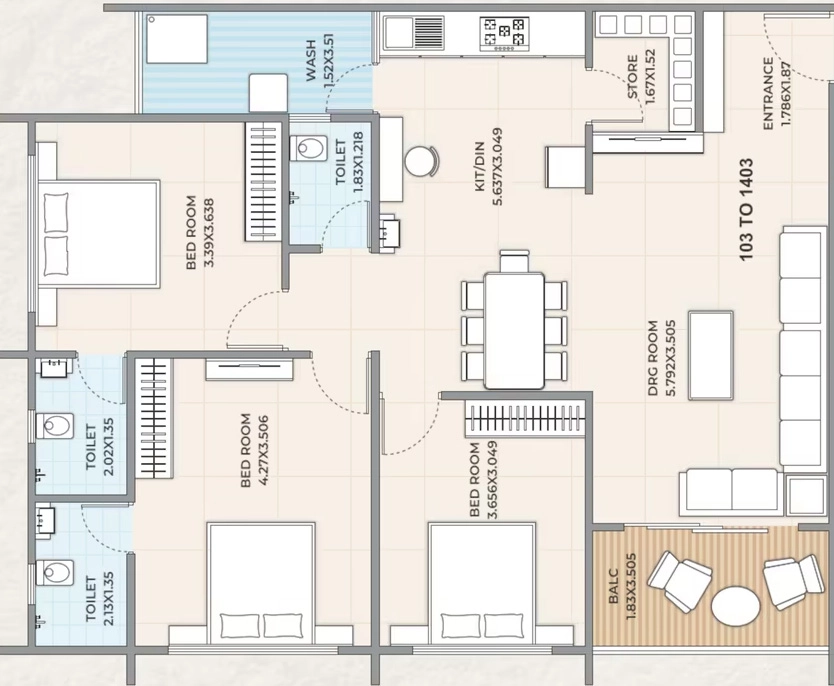 3 BHK Flat in Tapas Fortune Empire in Hanspura, Ahmedabad - Image 922001