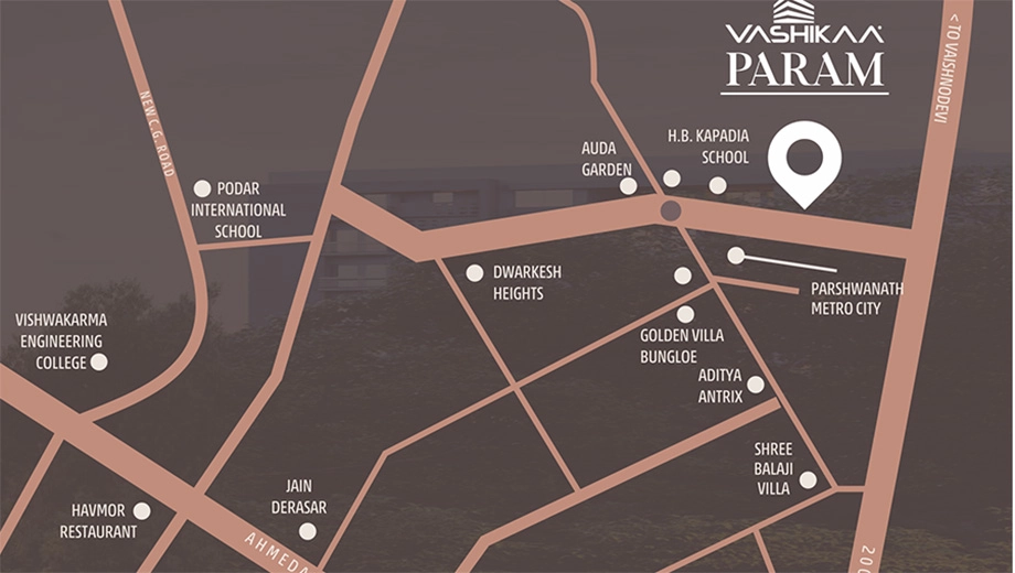 Location of Vashikaa Param in Chandkheda, Ahmedabad - Image 412100