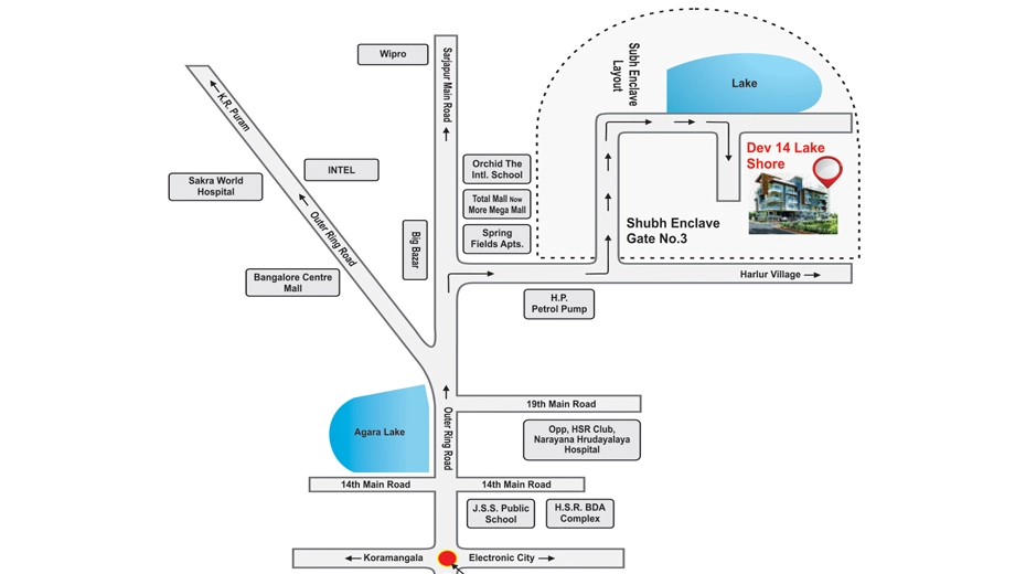 Location of Dev 14 Lakeshore Homes in Kasavanhalli, Bangalore - Image 412299