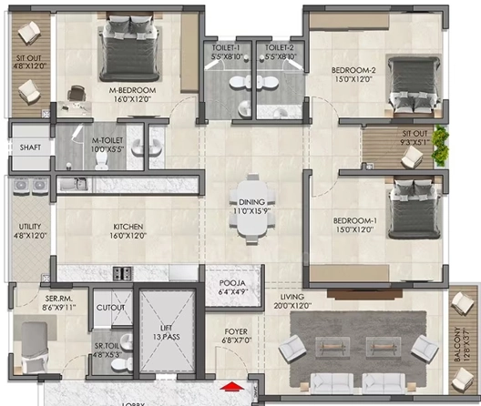 3 BHK Flat in Suguna Elite Avenue in Rajarajeshwari Nagar, Bangalore - Image 922215