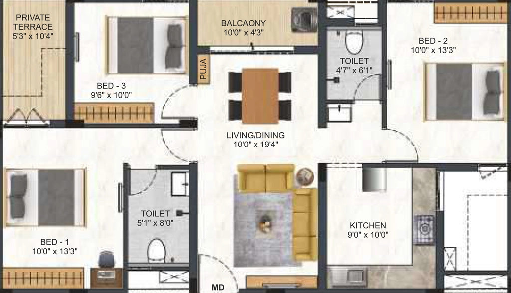 3 BHK Flat in DAC Cambridge in Sholinganallur, Chennai - Image 922221