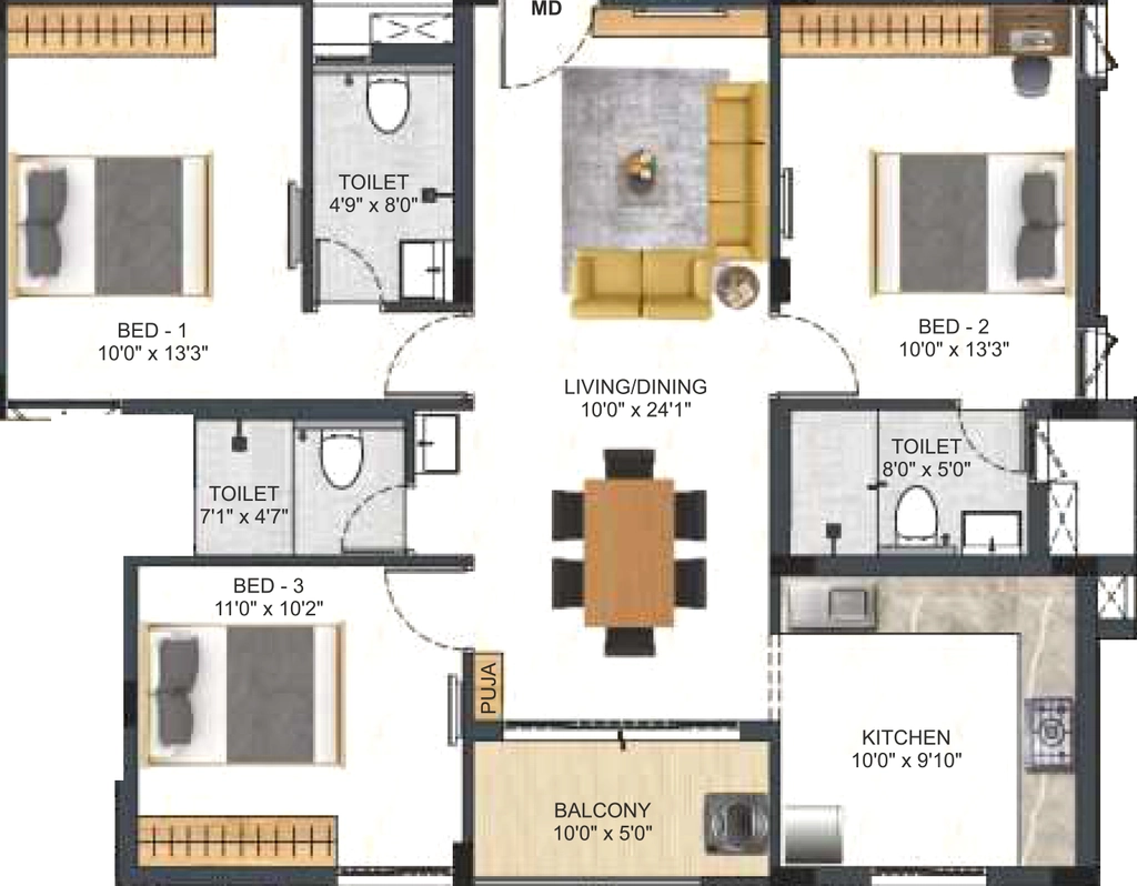3 BHK Flat in DAC Cambridge in Sholinganallur, Chennai - Image 922222