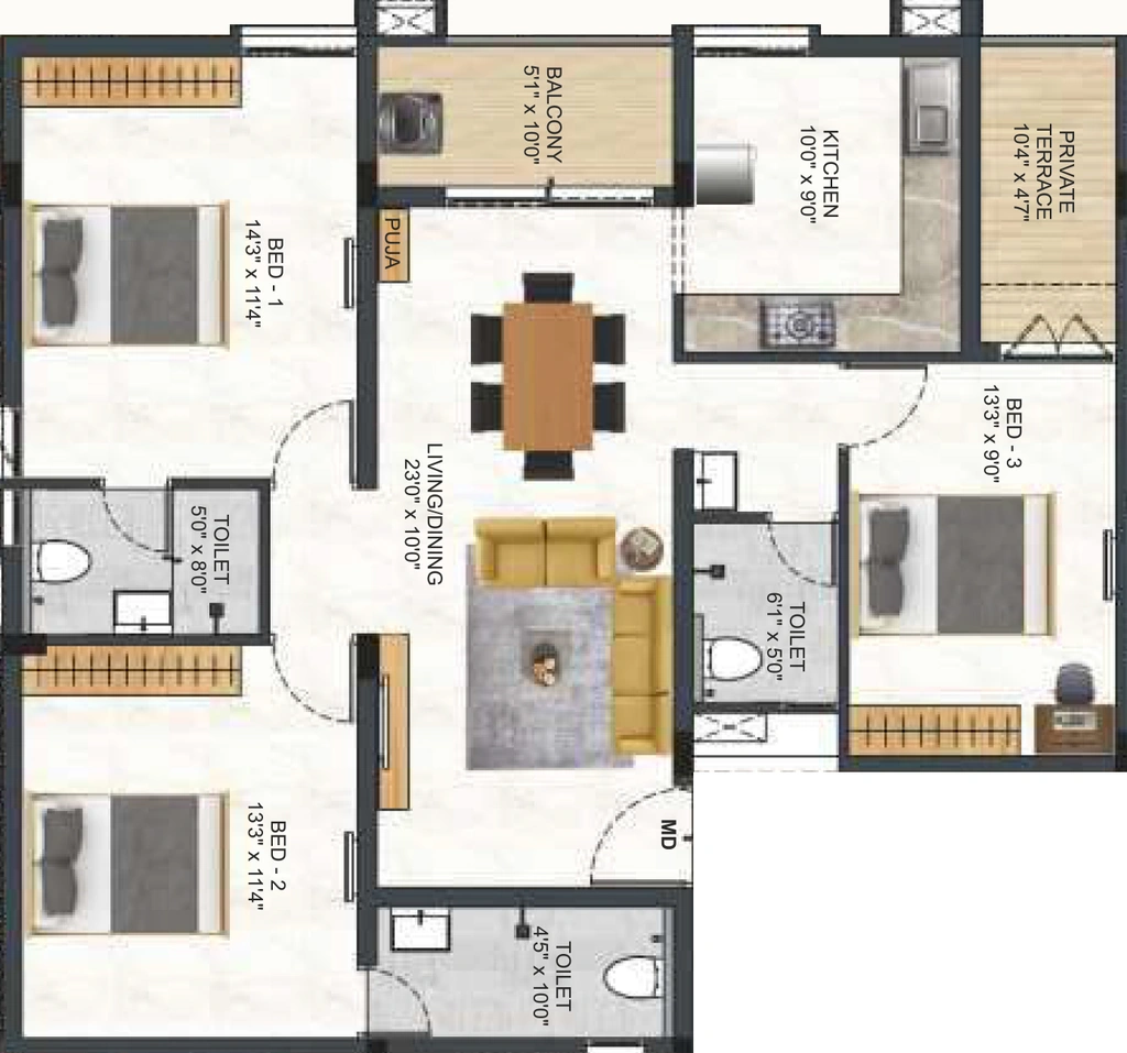 3 BHK Flat in DAC Cambridge in Sholinganallur, Chennai - Image 922223