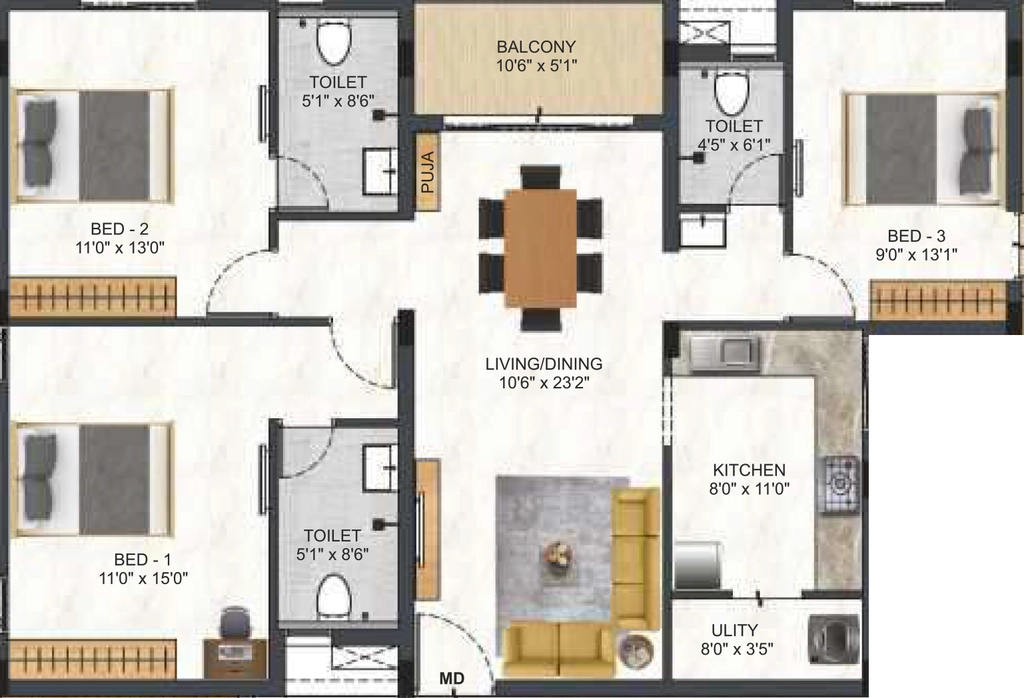 3 BHK Flat in DAC Cambridge in Sholinganallur, Chennai - Image 922224