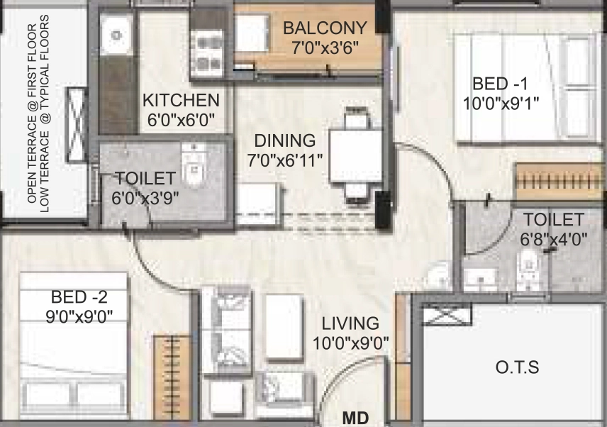 2 BHK Flat in DAC Millennium in Gerugambakkam, Chennai - Image 922274