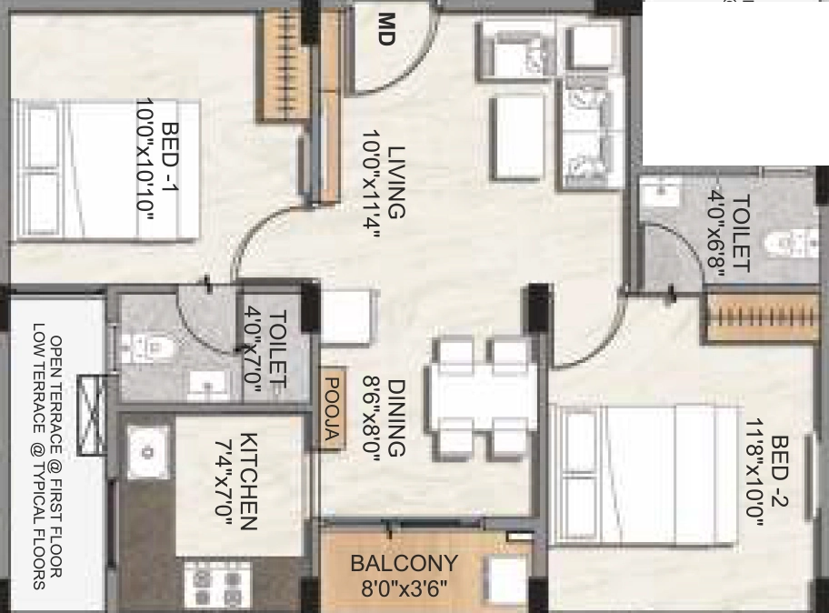 2 BHK Flat in DAC Millennium in Gerugambakkam, Chennai - Image 922276