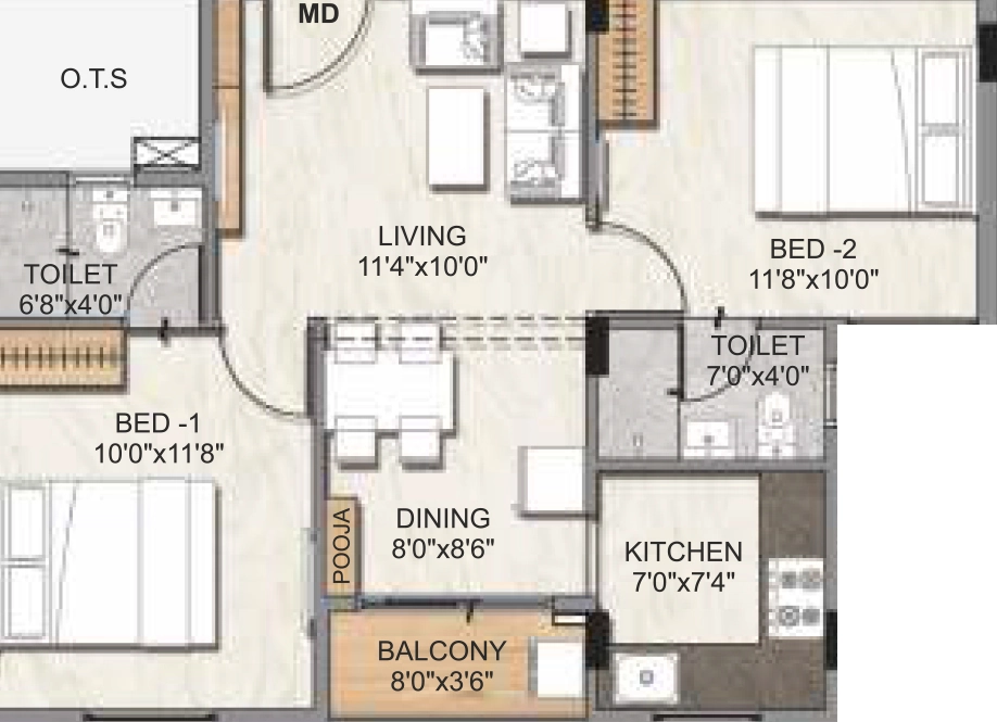 2 BHK Flat in DAC Millennium in Gerugambakkam, Chennai - Image 922278