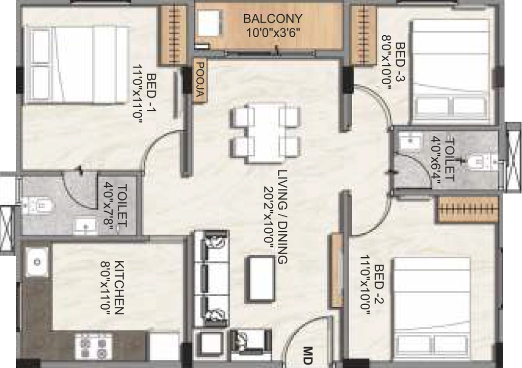 3 BHK Flat in DAC Millennium in Gerugambakkam, Chennai - Image 922283