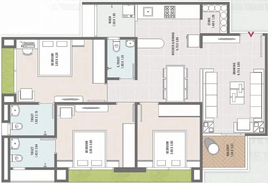 3 BHK Flat in Skywind Park in Nava Vadaj, Ahmedabad - Image 922315