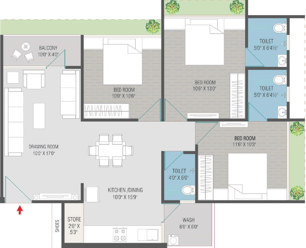3 BHK Flat in Vastu Radhe Parijat in New Maninagar, Ahmedabad - Image 922324