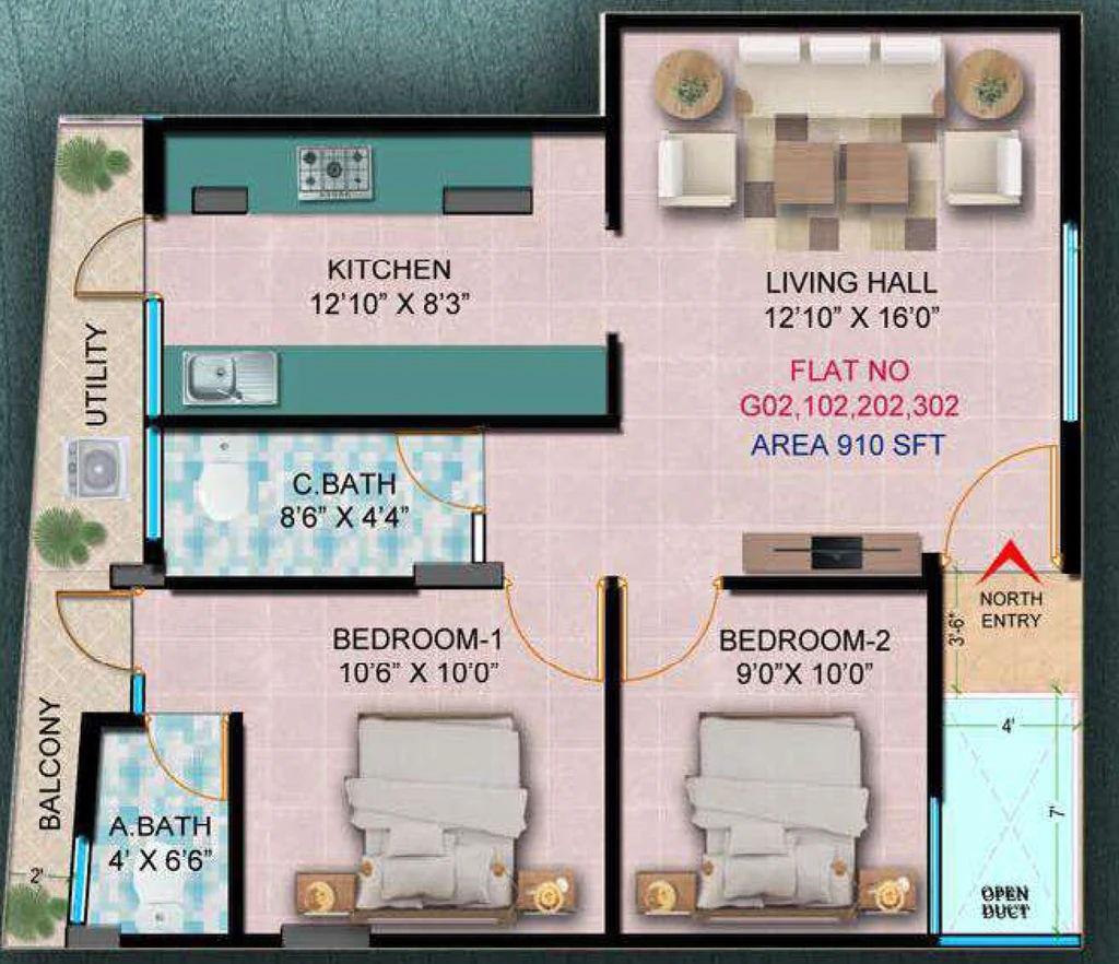 2 BHK Flat in Green Fontana in Koramangala, Bangalore - Image 922403