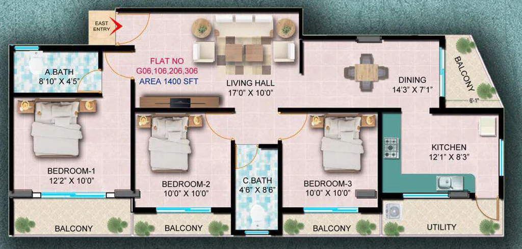 3 BHK Flat in Green Fontana in Koramangala, Bangalore - Image 922405