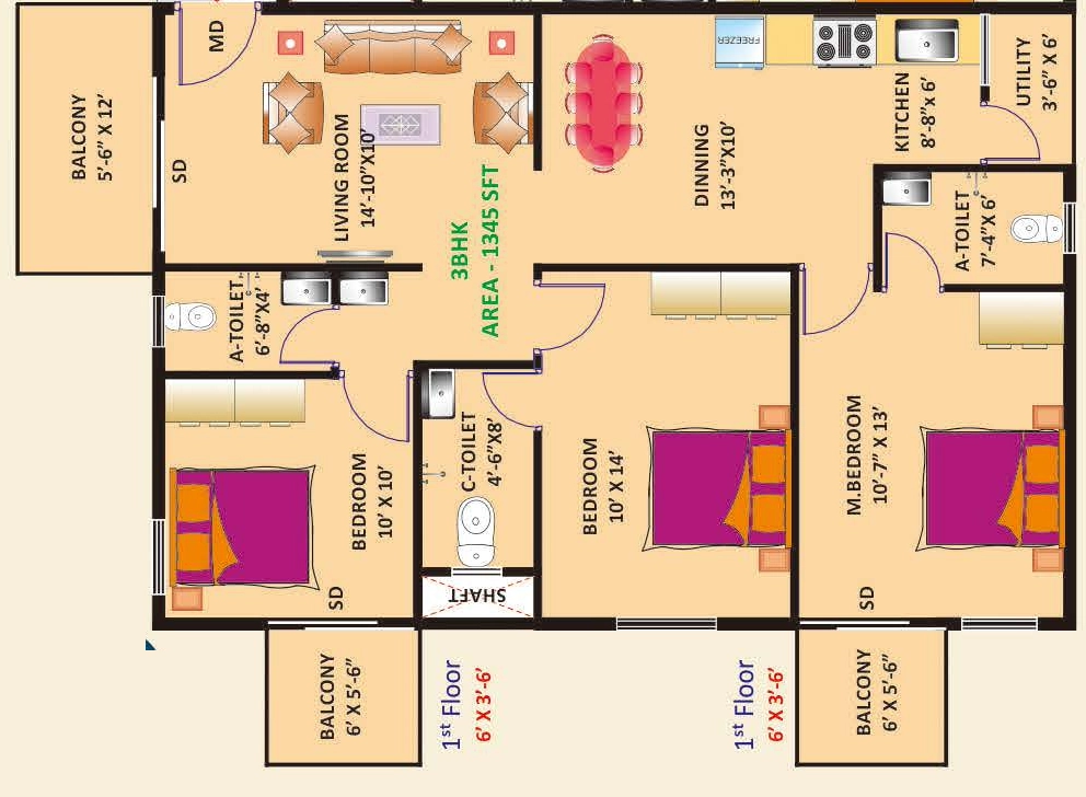 3 BHK Flat in Sri Mitra Spring Woods in Whitefield, Bangalore - Image 922441