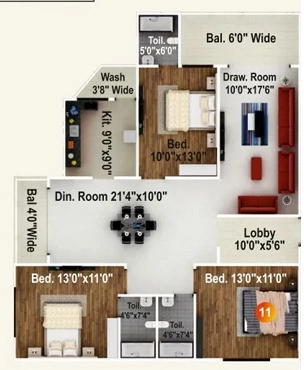 3 BHK Flat in Vertical Clifton Park in Vijay Nagar, Indore - Image 922551