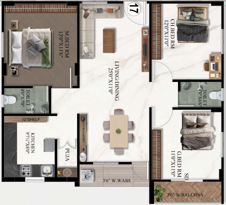 3 BHK Flat in Vidhatri Fortune Towers in Mallampet, Hyderabad - Image 922595