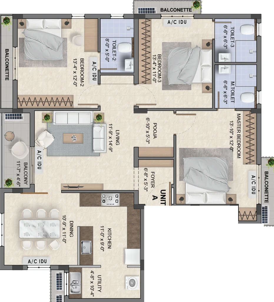 3 BHK Flat in BBCL T Town in T Nagar, Chennai - Image 922622