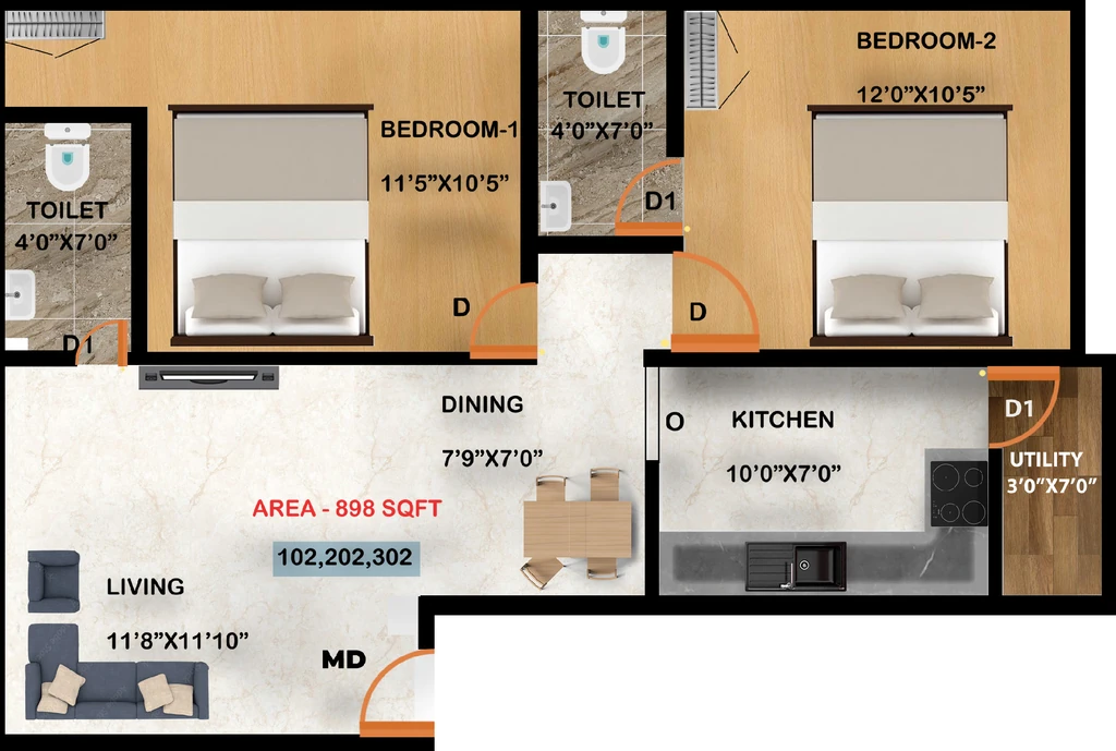 2 BHK Flat in Rohaan Rose Garden in Perumbakkam, Chennai - Image 922685