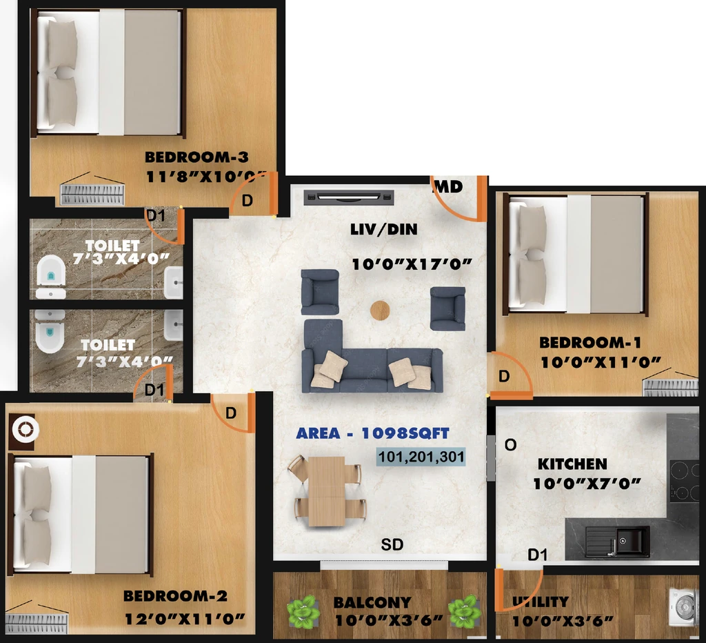 3 BHK Flat in Rohaan Rose Garden in Perumbakkam, Chennai - Image 922686