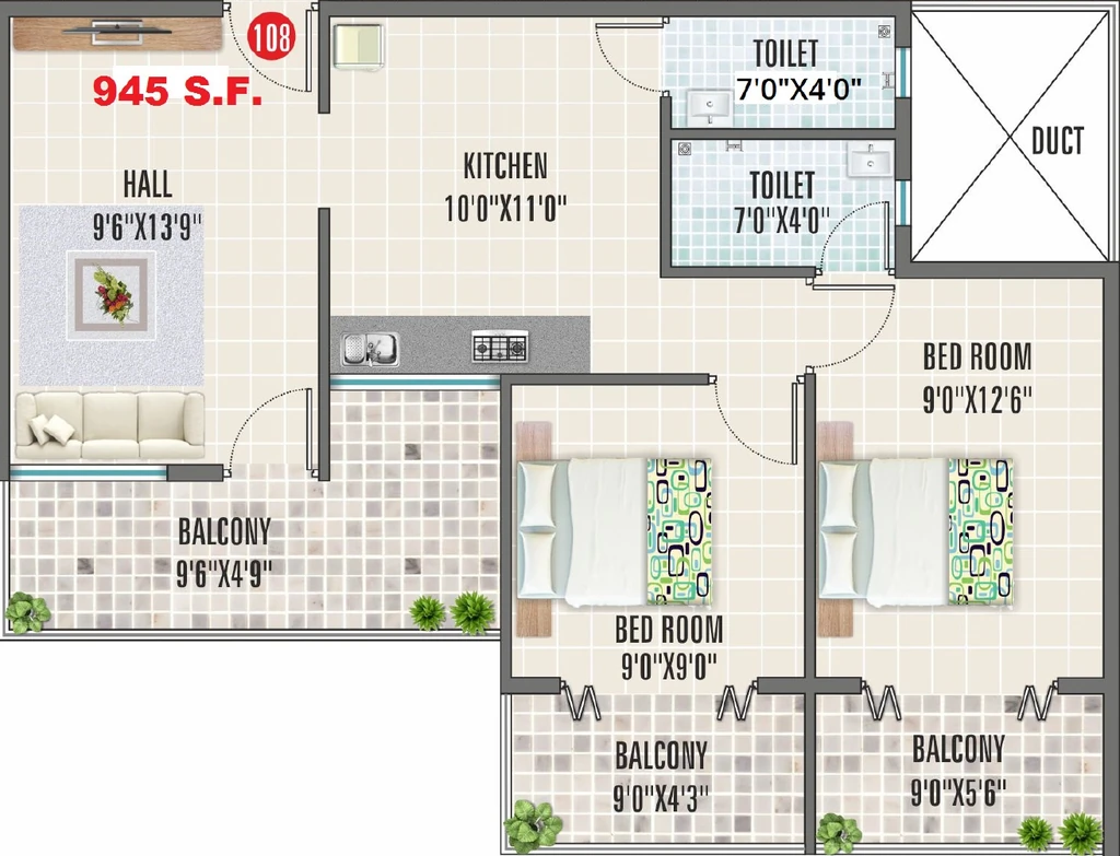 2 BHK Flat in Krushna Pride 1 in Pathardi Phata, Nashik - Image 922690