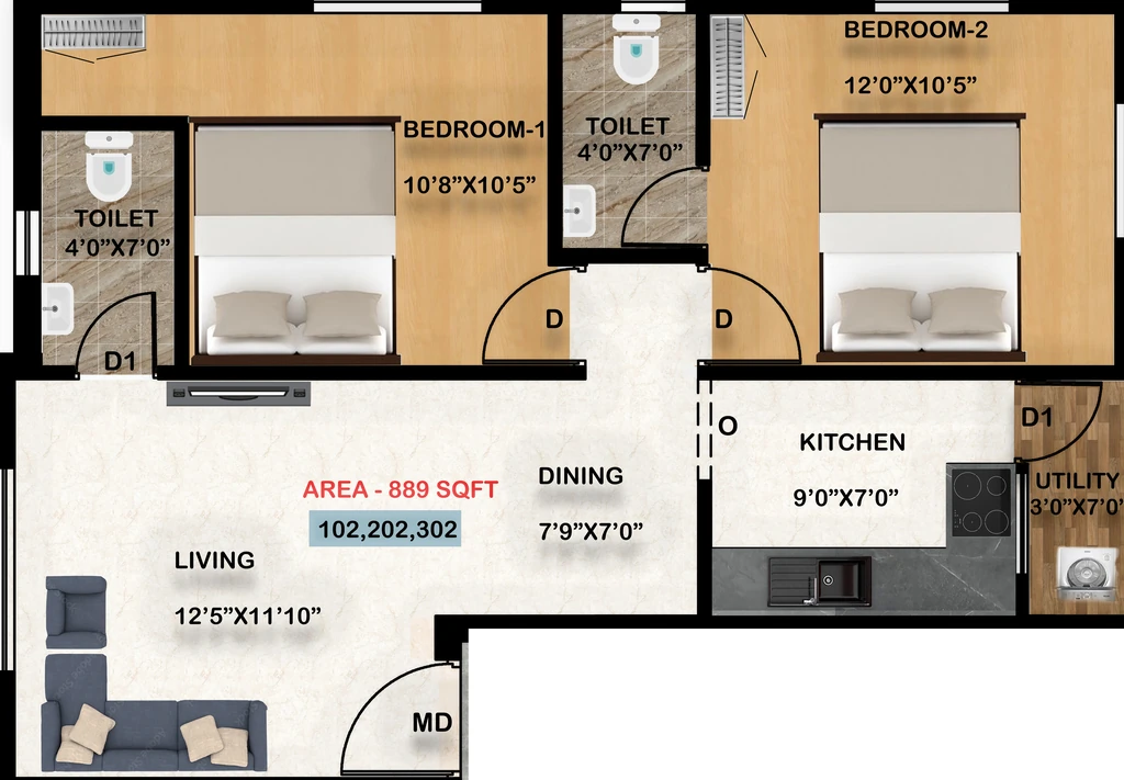 2 BHK Flat in Rohaan Daisy Garden in Perumbakkam, Chennai - Image 922697
