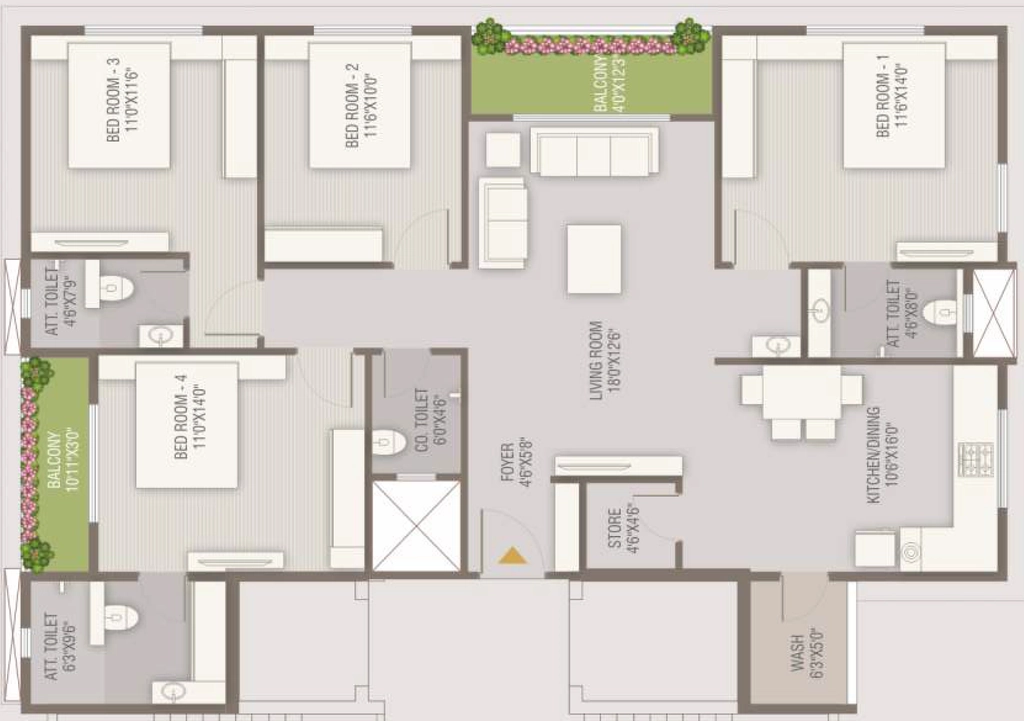 4 BHK Flat in Krrish Vraj Twin Tower in Mumbai Naka, Nashik - Image 922722