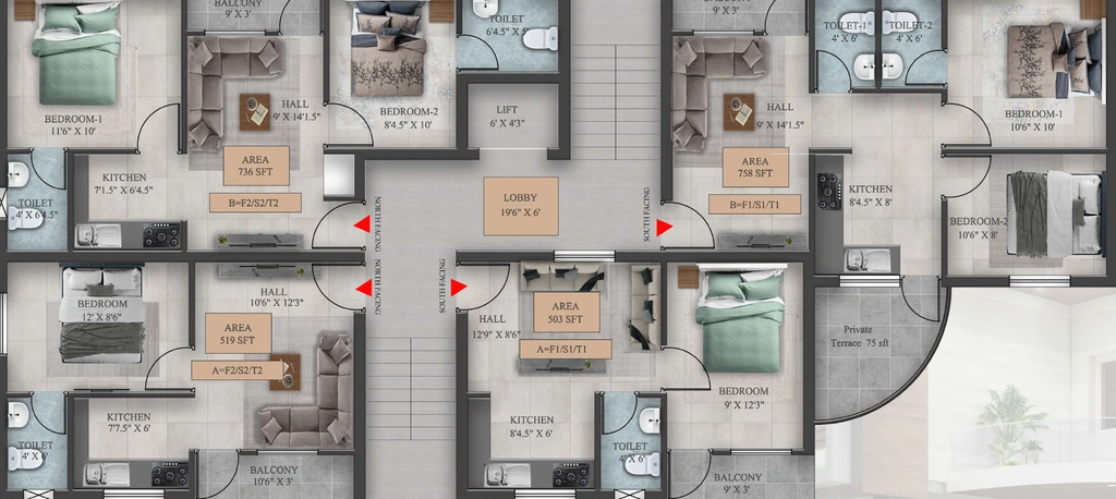 Floor Plan of Crest Ryann in Pammal, Chennai - Image 413690