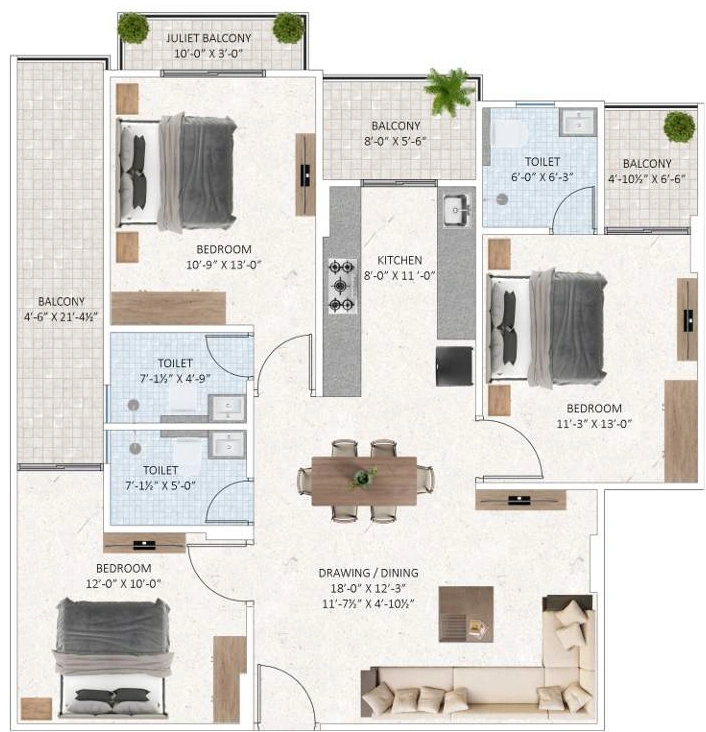 3 BHK Flat in Shree Green Heights in Mansarovar, Jaipur - Image 922777