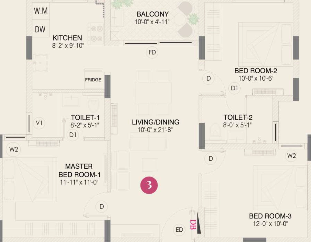 3 BHK Flat in Urbando Evorise in Perumbakkam, Chennai - Image 922864