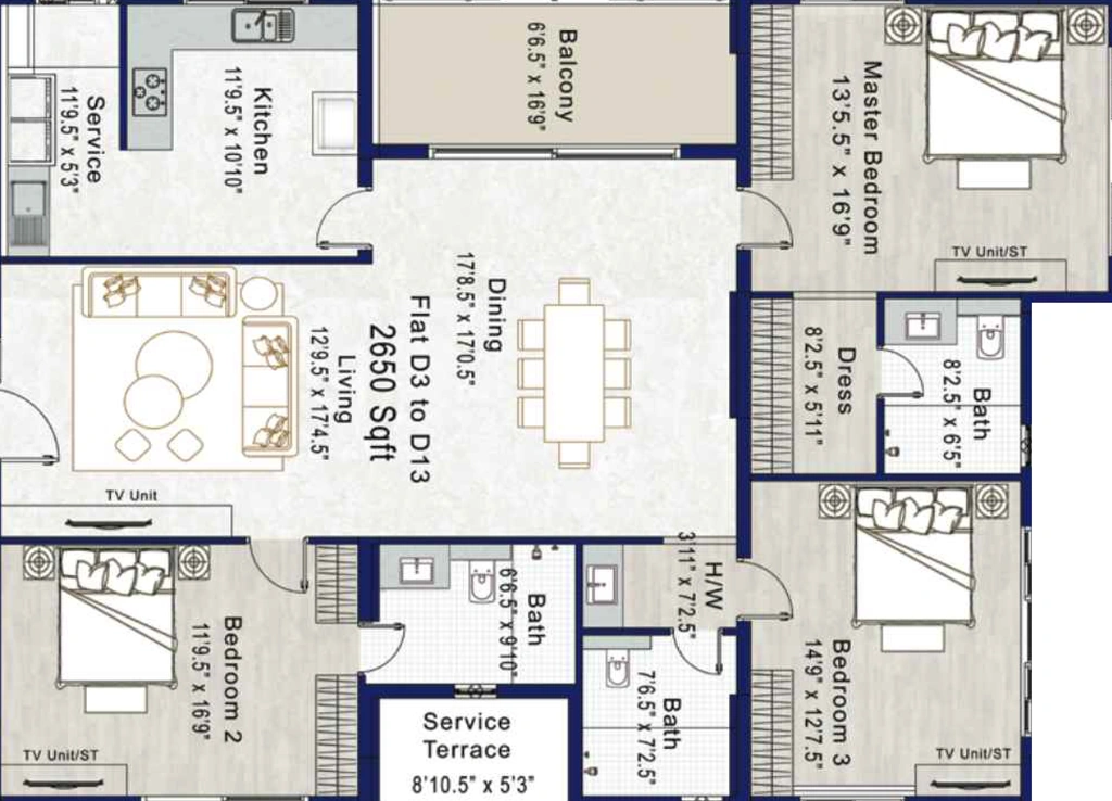 3 BHK Flat in Rajparis Blue Jewel in Muttukadu, Chennai - Image 922903