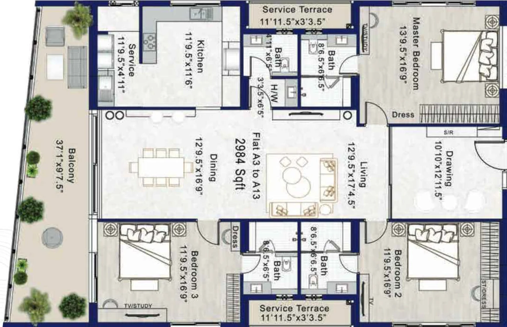 3 BHK Flat in Rajparis Blue Jewel in Muttukadu, Chennai - Image 922905
