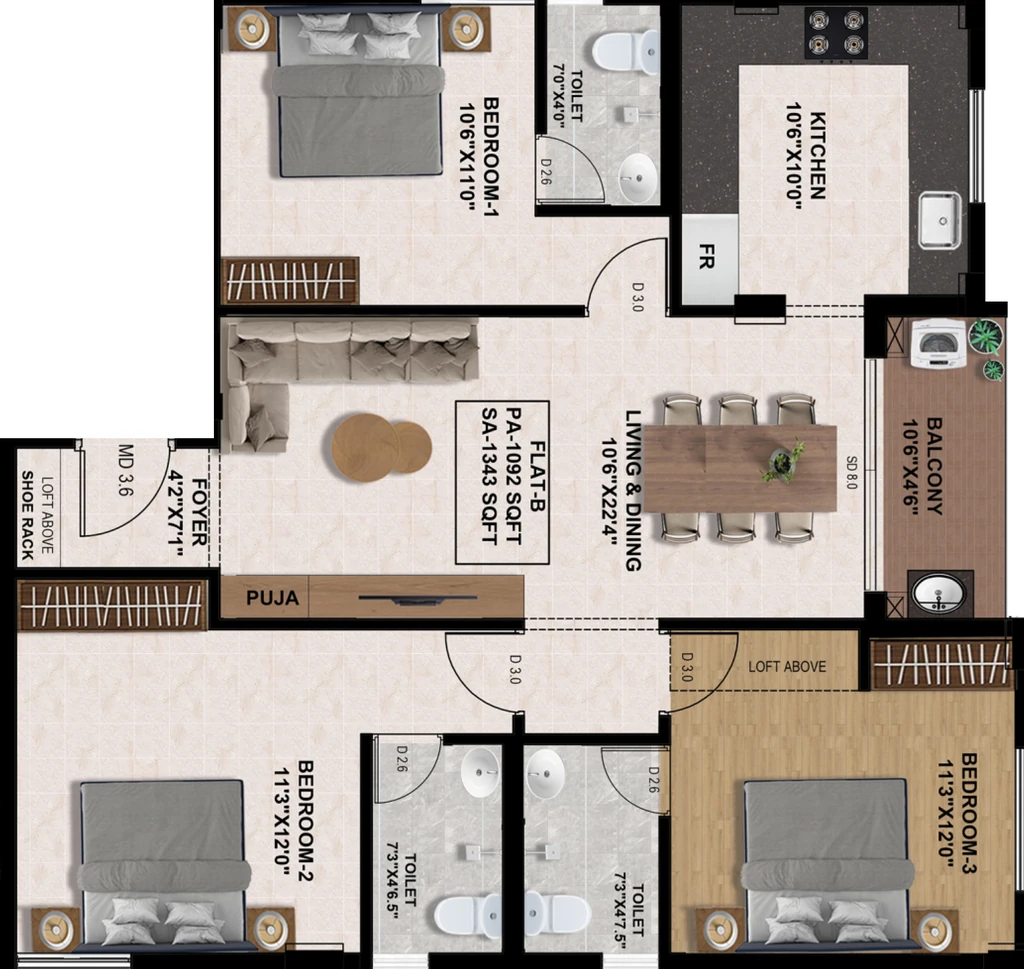 3 BHK Flat in JKB Purana in Mogappair, Chennai - Image 922906