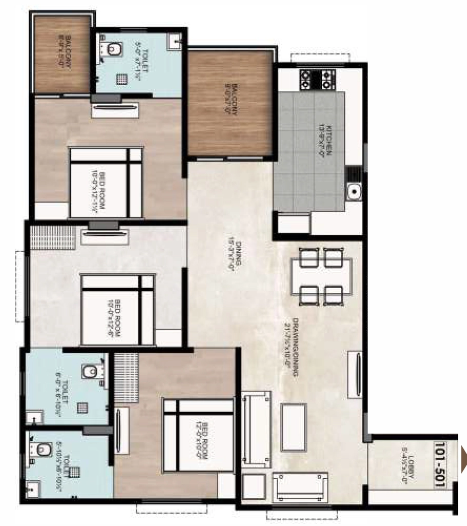 3 BHK Flat in AG Park View in Mansarovar, Jaipur - Image 922939