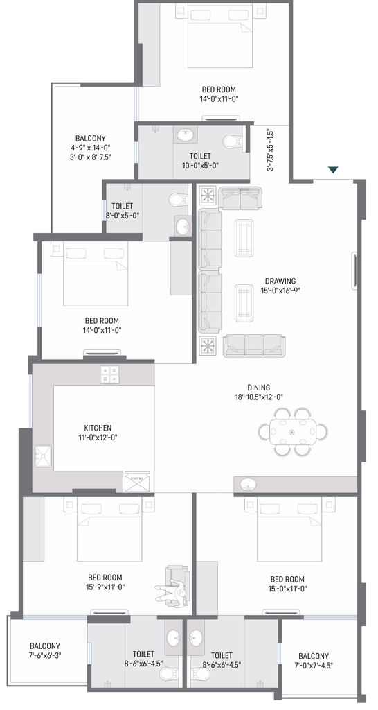 4 BHK Flat in KDMS Skywalk in Mansarovar, Jaipur - Image 922964