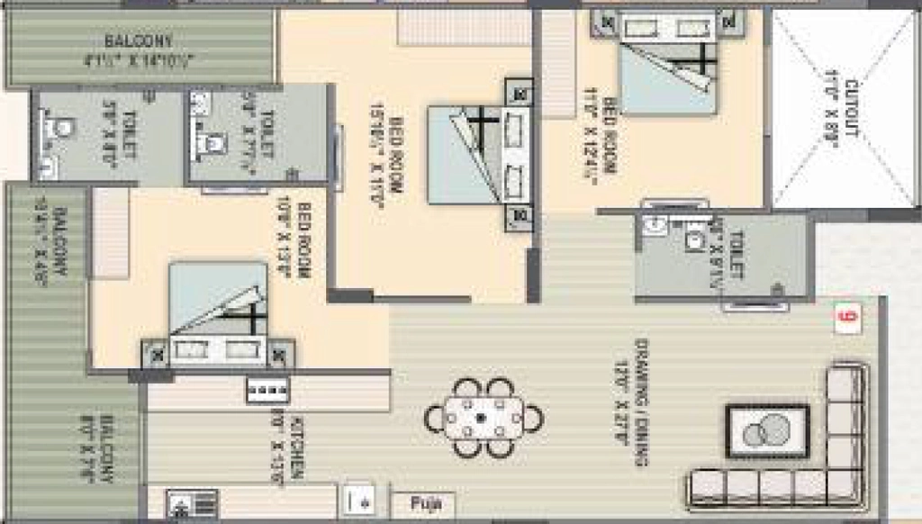 3 BHK Flat in Siddhi Nakshatra in Mansarovar, Jaipur - Image 922975