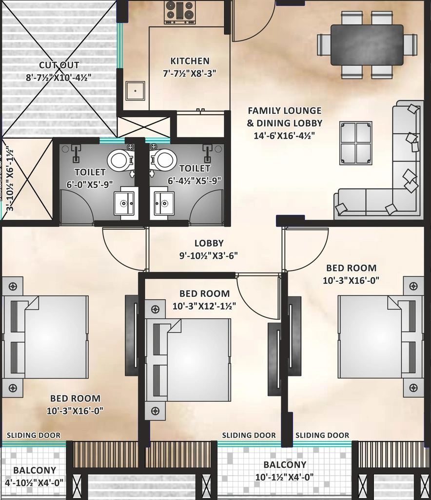 3 BHK Flat in Shree SB Heights 3 in Mansarovar, Jaipur - Image 922996