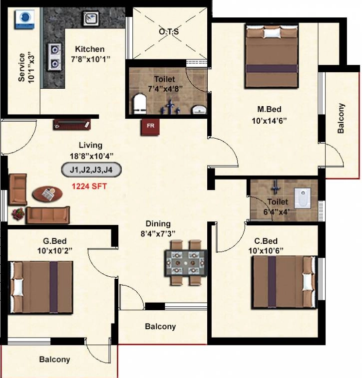 3 BHK Flat in Stepsstone Vatsa 4 AVM in Kattupakkam, Chennai - Image 923032
