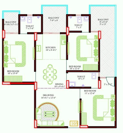 3 BHK Flat in Krishna Gulmohar Mansion in Mansarovar, Jaipur - Image 923104