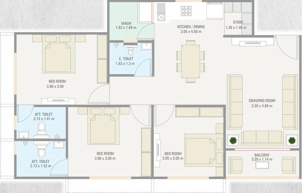 3 BHK Flat in Prabhu Shree Rang Elegance in Nava Vadaj, Ahmedabad - Image 923194