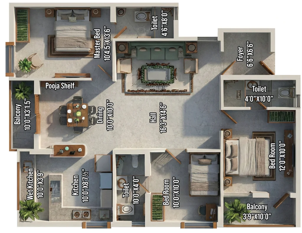 3 BHK Flat in VIP Elegant Elncalve in Kalapatti, Coimbatore - Image 923225