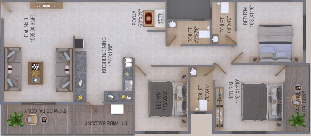 3 BHK Flat in Shyam Aura in Hirawadi, Nashik - Image 923316