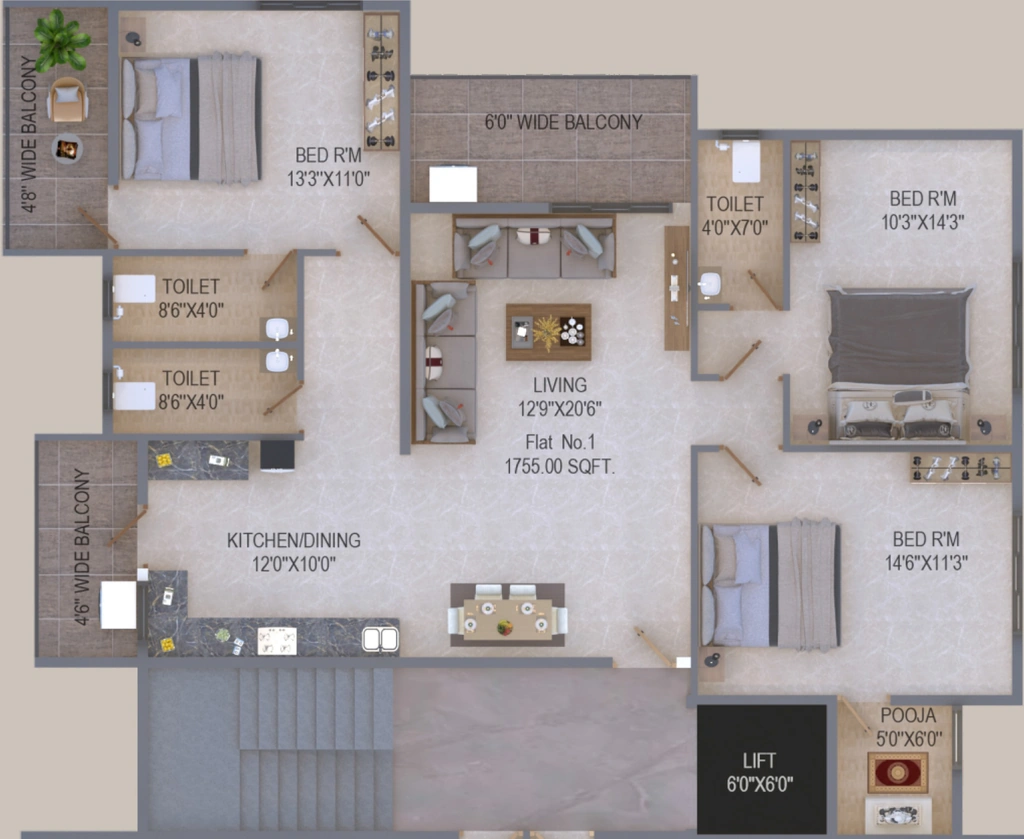 3 BHK Flat in Shyam Aura in Hirawadi, Nashik - Image 923317