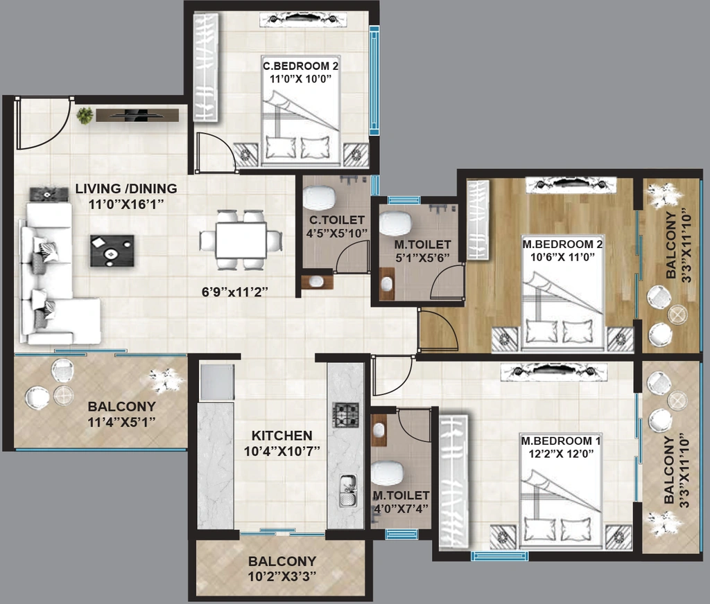 3 BHK Flat in Shyam Ornate in Wadala Gaon, Nashik - Image 923322