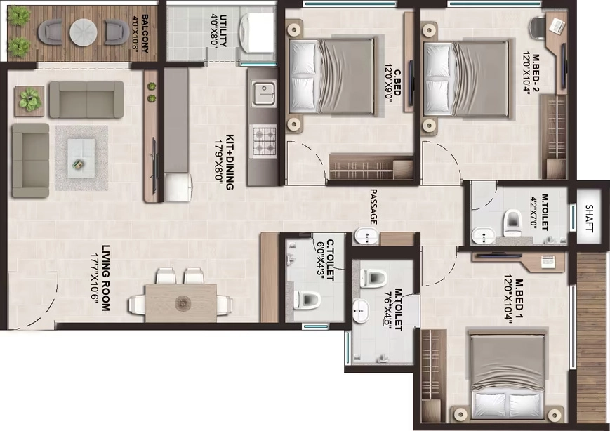 3 BHK Flat in Shyam Ananta in Indira Nagar, Nashik - Image 923358