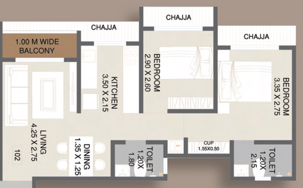 2 BHK Flat in Decent Cielo in Palghar, Palghar - Image 923469