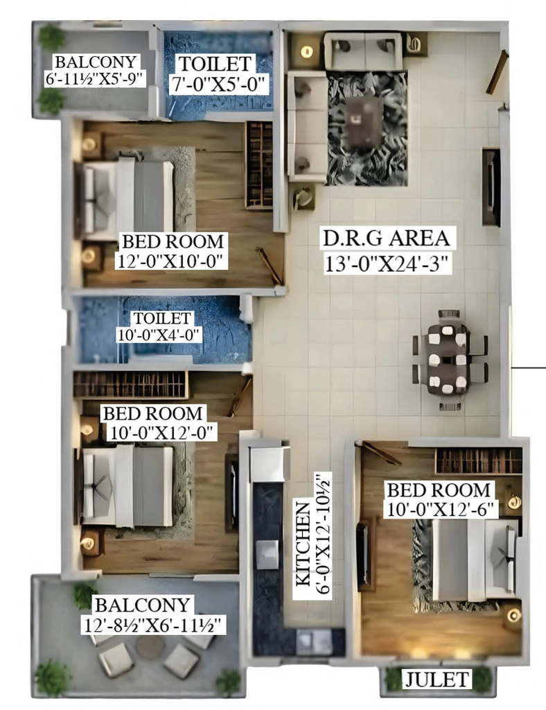 3 BHK Flat in VD Sky Crown in Gandhi Path, Jaipur - Image 923407