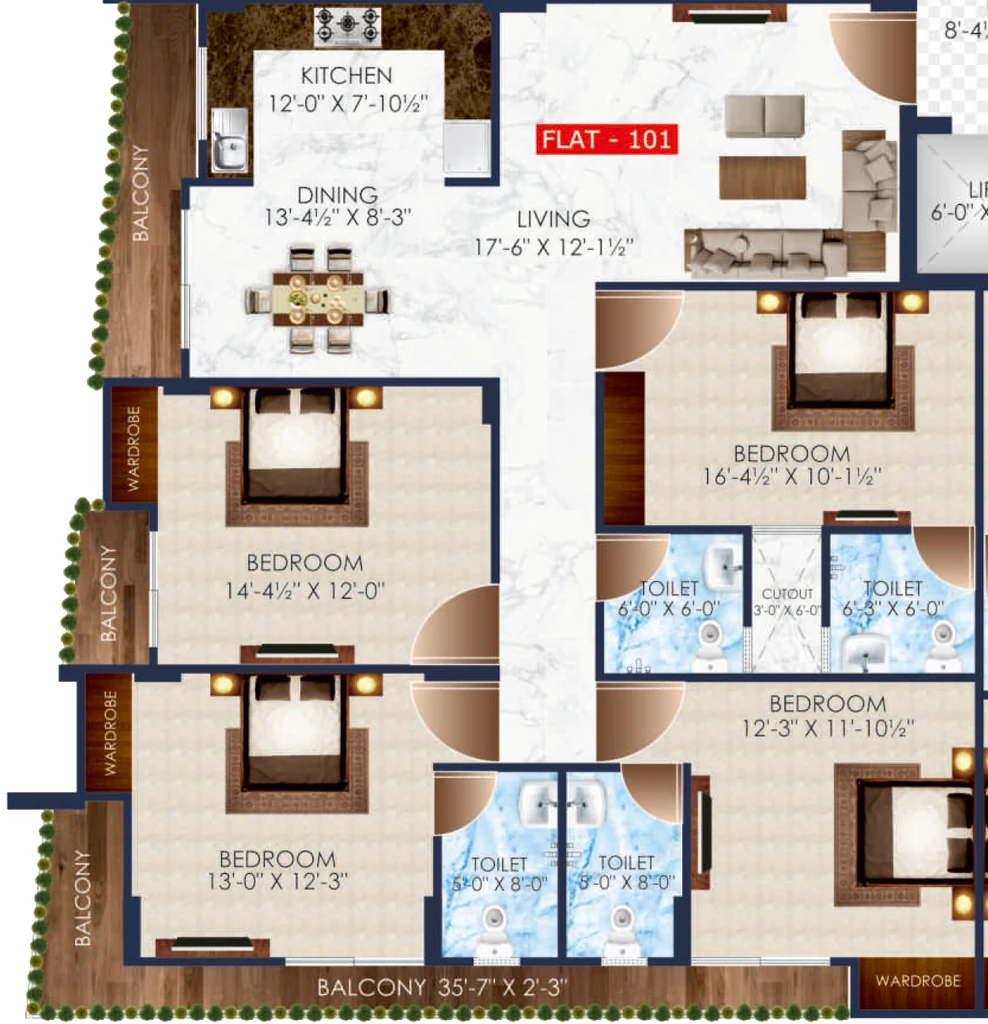 4 BHK Flat in Vinayak Crystal Heights in Mansarovar, Jaipur - Image 923410