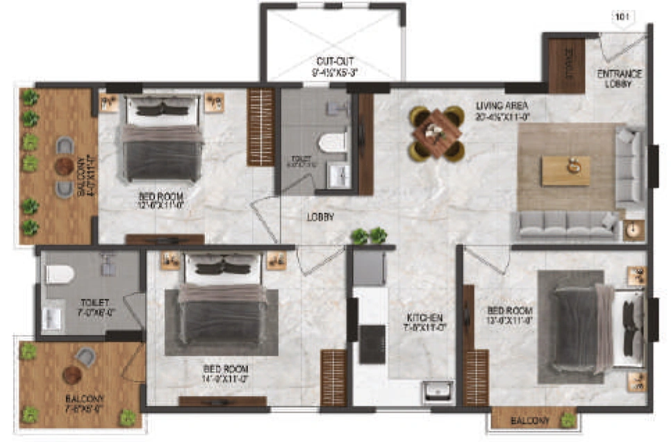 3 BHK Flat in Tejas Elesto B in Narayan Vihar, Jaipur - Image 923414