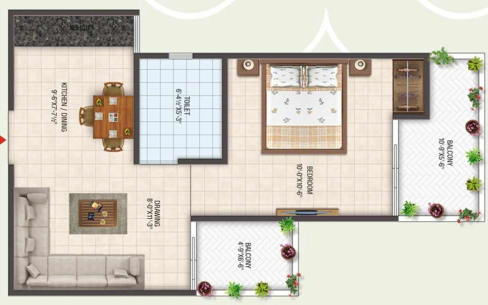 1 BHK Flat in The Century Garden in Mansarovar, Jaipur - Image 923416