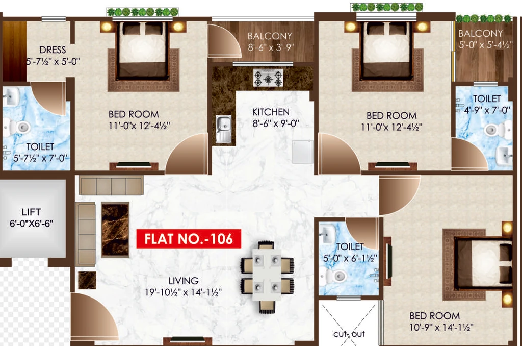 3 BHK Flat in Vinayak Royal Regaliya in Girdharipura, Jaipur - Image 923429